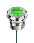 RS PRO Green Panel Mount Indicator, 12 → 24V ac/dc, 25mm Mounting Hole Size, Lead Wires Termination, IP67, IP69K