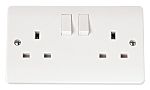RS PRO White 2 Gang Plug Socket, 2 Poles, 13A, BS 1363, Indoor Use