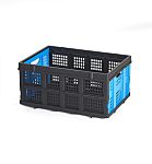 RS PRO Black, Blue Plastic Folding Crate, 260mm x 400mm x 560mm