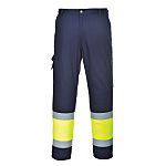Portwest E049 Yellow/Navy Stain Resistant Hi Vis Trousers, 108 → 112cm Waist Size