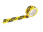 RS PRO Black/Yellow PVC 33mm Hazard Tape, 0.15mm Thickness ""Stop""
