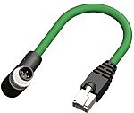 RS PRO Right Angle Male 4 way M12 to Straight Male 4 way M12 Actuator/Sensor Cable, 1m