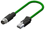 RS PRO Straight Male 4 way M12 to Straight Male 4 way M12 Actuator/Sensor Cable, 3m