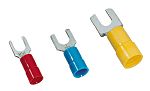 MECATRACTION NRGF Insulated Fork Terminal, 17AWG to 14AWG, 6mm Stud Size Polyamide, Blue
