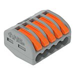WAGO 222 Series Lever Connector, 5-Way, 32A, 28 → 12 AWG Wire, Cage Clamp Termination