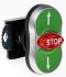 BACO Green/Red/Green Round Push Button Head, Spring Return Actuation, 22mm Cutout