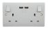BG Electrical Steckdose mit Schalter Typ G – Britisch, USB Aufputz 2-fach Weiß, 2-polig / 13A
