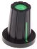 Mando de potenciómetro RS PRO, eje 6.4mm, diámetro 17mm, Color Negro, indicador Verde Con forma de D