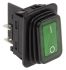 Kolébkový spínač IP65 osvětlený, barva ovladače: Zelená DPST Zap-nic-vyp 20 A