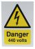 PP merev műanyag, Fekete,/sárga "Danger 440 Volts, Angol, francia Elektromos Tábla