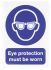 RS PRO 强制性标识, 自粘式标签, 标示'Eye Protection（眼睛防护）', 乙烯基制, 210 mm高, 蓝色/白色