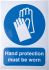 RS PRO 强制性标识, 自粘式标签, 标示'Hand Protection（手部防护）', 乙烯基制, 148 mm高, 白色