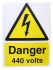 Műanyag, Sárga/fekete "Danger 440 Volts, Angol, francia Elektromos Tábla