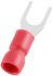 RS PRO Insulated Crimp Spade Connector, 0.5mm² to 1.5mm², 22AWG to 16AWG, M4.3 (#8) Stud Size Vinyl, Red