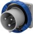 Conector de potencia industrial Macho, Formato 2P + E, Orientación Recto, Azul, 230 V, 32A, IP67