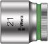 Wera 3/8 in Drive 21mm Standard Socket, 6 point, 30 mm Overall Length