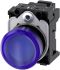 Siemens, SIRIUS ACT 3SU11, Panel Mount Blue LED Indicator, 22mm Cutout, Round, 110V ac