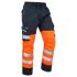 Leo Workwear CT01ON Pletafvisende, vandtæt Orange/marineblå Hi-vis bukser, 32tommer