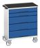 Bott 5 drawer Steel Wheeled Tool Cabinet, 965mm x 800mm x 550mm