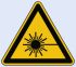 Señal de advertencia con pictograma: Advertencia de haz láser, 200mm x 200 mm