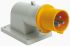 Scame IP44 Yellow Wall Mount 2P + E Right Angle Industrial Power Plug, Rated At 32A, 110 V