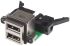 Conector USB Amphenol ICC MUSBC21130, Hembra, 2 puertos, Ángulo de 90° , Montaje en orificio pasante, 100,0 V., 1.5A