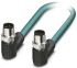 Phoenix Contact Cat5 Right Angle Male M12 to Right Angle Male M12 Ethernet Cable, Blue PUR Sheath, 5m
