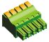 Borne enchufable para PCB Ángulo recto TE Connectivity de 5 vías , paso 3.81mm, 9A, de color Verde, montaje en panel,