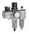 Parker BSPP 1/2 FRL, Automatic Drain, 5μ Filtration Size - With Pressure Gauge