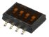 APEM DIP-Schalter Gleiter 4-stellig, 1-poliger Ein/Ausschalter, Kontakte vergoldet 25 mA, bis +70°C