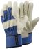 Tegera TEGERA Beige, Blue Cotton, Leather Abrasion Resistant Work Gloves, Size 10