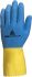 Guantes de trabajo Azul, amarillo Delta Plus serie DUOCOLOR VE330, talla 8/9, con recubrimiento de Látex, Resistente a