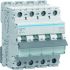 Hager MMN MCB, 4P, 1.6A, 400V AC, 25 kA Breaking Capacity