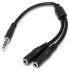 StarTech.com Male 3.5mm Stereo Jack to Female 3.5mm Stereo Jack x 2 Aux Cable, Black, 200mm