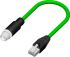 RS PRO Cat6a Straight Male M12 to Male RJ45 Ethernet Cable, Tinned Copper Braid, Green PVC Sheath, 1m