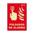 Señal de protección contra incendios, con pictograma: Alarma de incendio, texto en Español : PULSADOR DE ALARMA, 210mm