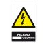 Etiqueta de advertencia y de peligro con pictograma: Peligro eléctrico, texto en: Español "Peligo Voltios", 170mm x 250