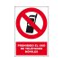 Señal de prohibición, texto en Español "Prohibido EI Uso De Telefonos Moviles" , 170mm x 250 mm