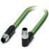 Phoenix Contact Cat5 Ethernet Cable Straight, M8 to Right Angle M8, STP Shield, Green Polyurethane Sheath, 1m