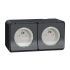 Grey 2 Gang Plug Socket, 2 Poles, 16A, French 2P, Indoor, Outdoor Use