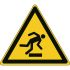 Señal de advertencia con pictograma: Obstáculo al nivel del suelo "None", autoadhesivo x 173 mm