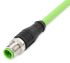 Wago Cat5e Straight Male M12 to Ethernet Cable, Aluminium Foil, Tinned Copper Braid, Green Polyurethane Sheath, 2m,