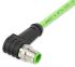 Wago Cat5e Right Angle Male M12 to Ethernet Cable, Aluminium Foil, Tinned Copper Braid, Green Polyurethane Sheath, 2m,