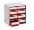 Treston Kunststoff Schubladenmagazin Rot, 8 Einschübe, 395mm x 400mm x 300mm