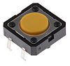 Yellow Plunger Tactile Switch, SPST-NO 50 mA @ 24 V dc 0.8mm Through Hole