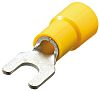 Nichifu, TMEV Insulated Crimp Spade Connector, 2.6mm² to 6.6mm², 12AWG to 10AWG, #8 Stud Size Vinyl, Yellow