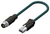 RS PRO Straight Male M12 to Male RJ45 Ethernet Cable, Teal PUR Sheath, 500mm
