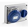 RS PRO IP67 Blue Panel Mount 2P + E Horizontal Industrial Power Socket, Rated At 16A, 230 V